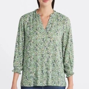 Monday Fun Veronica Smocked Sleeve Blouse Womens Size XL Multicolor Green Floral